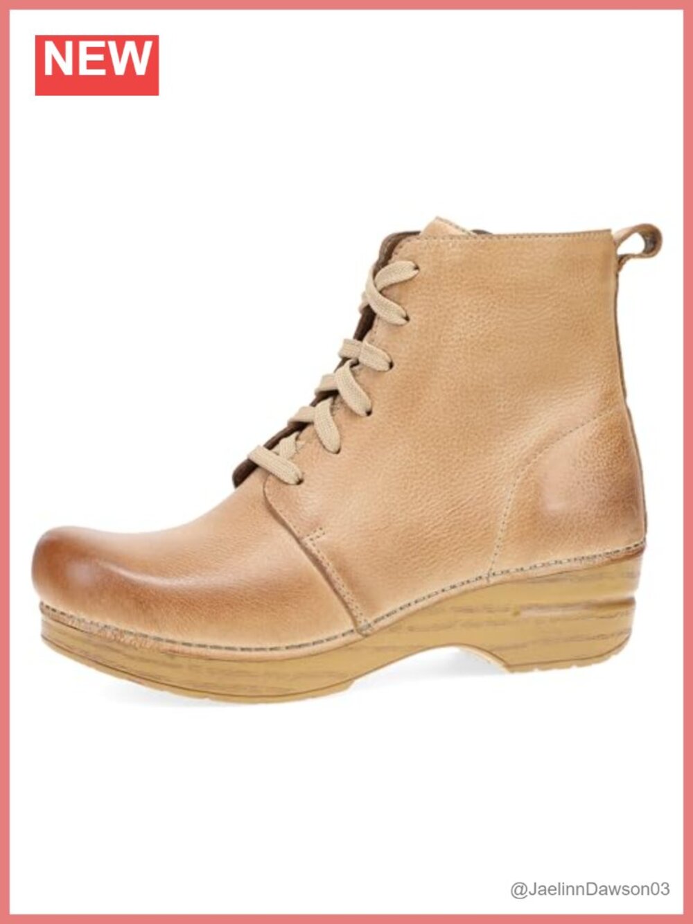 Dark Brown Water Repellent Leather Lace-Up Boot with Inside Zip